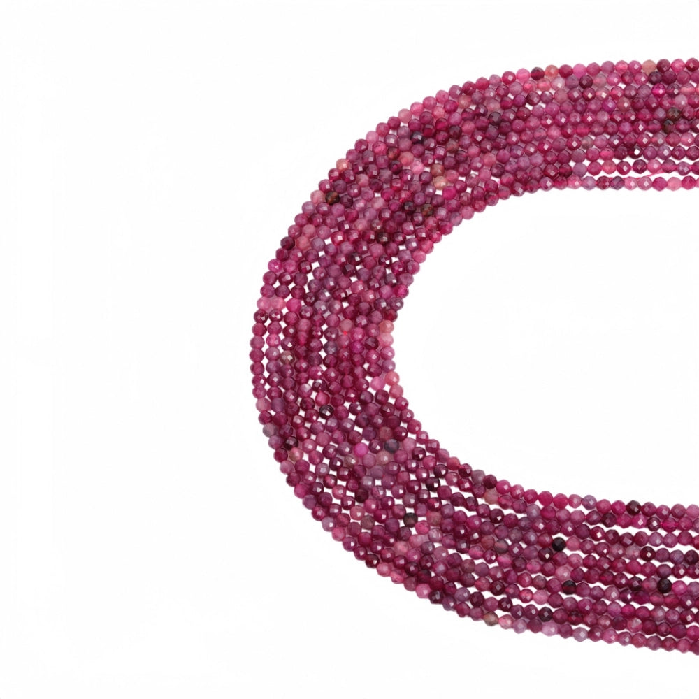 Natural rubellite micro faceted beads in 2mm, 3mm, 4mm. Deep pinkish-red stone spacer beads for delicate bracelets and DIY jewelry making