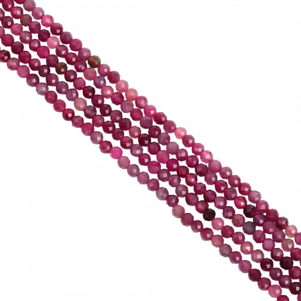 Natural rubellite micro faceted beads in 2mm, 3mm, 4mm. Deep pinkish-red stone spacer beads for delicate bracelets and DIY jewelry making