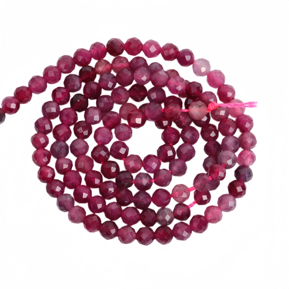 Natural rubellite micro faceted beads in 2mm, 3mm, 4mm. Deep pinkish-red stone spacer beads for delicate bracelets and DIY jewelry making