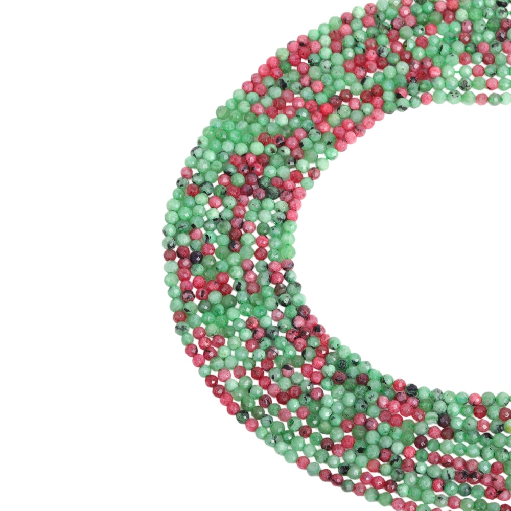 Natural ruby zoisite micro faceted beads in 2mm, 3mm, 4mm. Pink and green stone spacer beads for delicate bracelets and DIY jewelry making