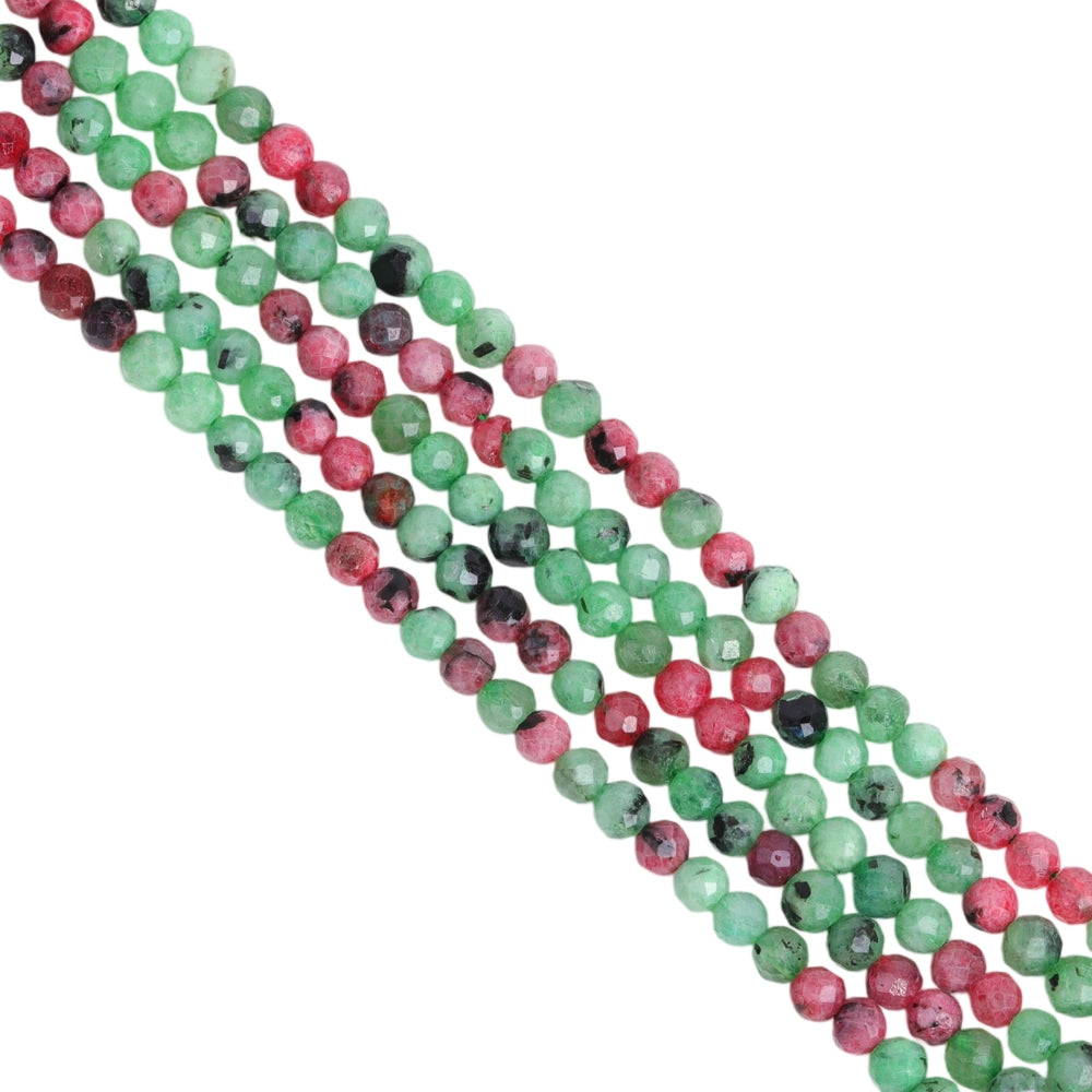 Natural ruby zoisite micro faceted beads in 2mm, 3mm, 4mm. Pink and green stone spacer beads for delicate bracelets and DIY jewelry making