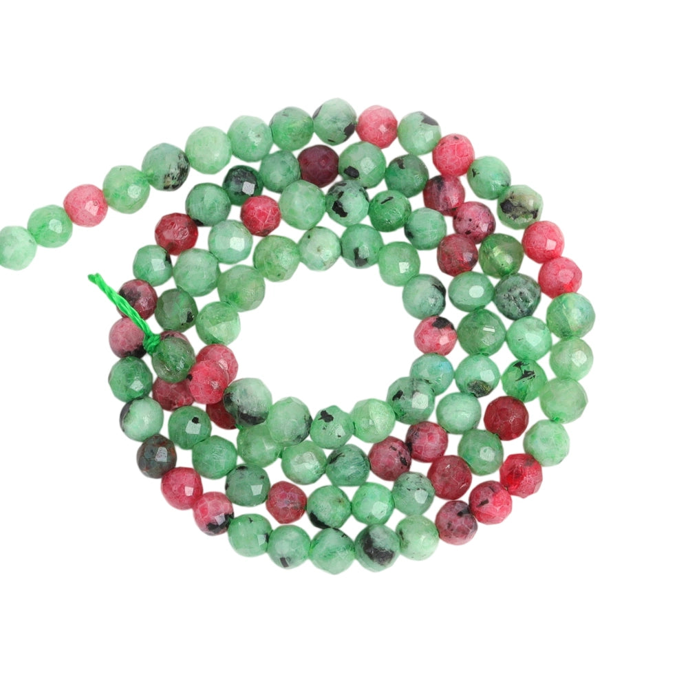 Natural ruby zoisite micro faceted beads in 2mm, 3mm, 4mm. Pink and green stone spacer beads for delicate bracelets and DIY jewelry making