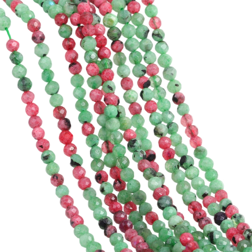 Natural ruby zoisite micro faceted beads in 2mm, 3mm, 4mm. Pink and green stone spacer beads for delicate bracelets and DIY jewelry making