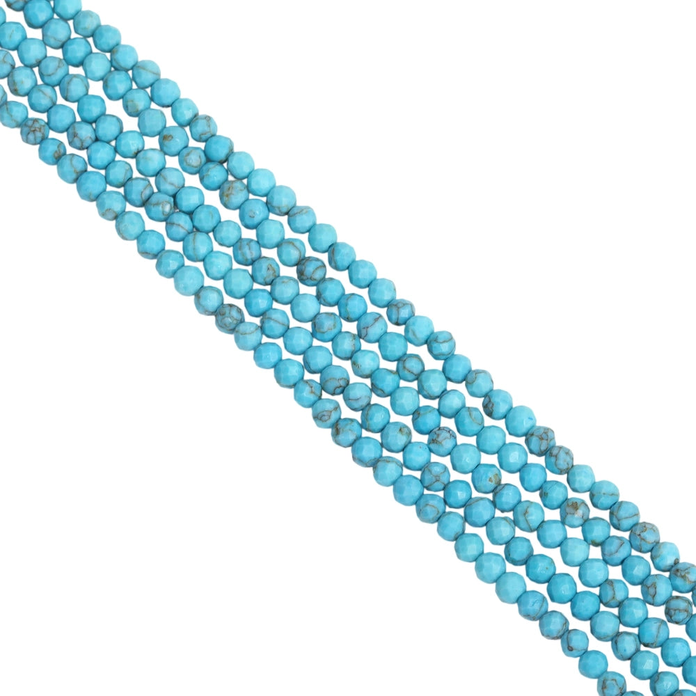 Natural sky blue turquoise micro faceted beads in 2mm, 3mm, 4mm. Blue stone spacer beads for delicate bracelets and DIY jewelry making