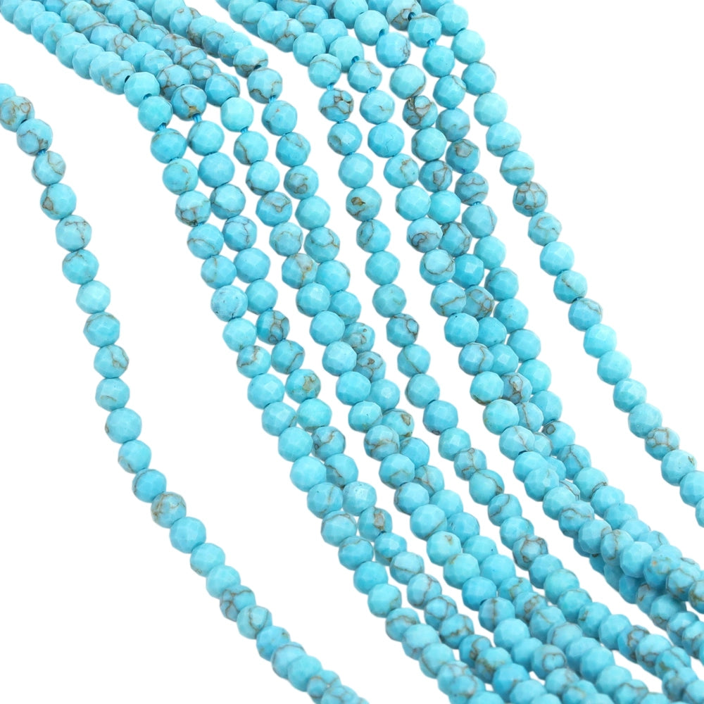 Natural sky blue turquoise micro faceted beads in 2mm, 3mm, 4mm. Blue stone spacer beads for delicate bracelets and DIY jewelry making