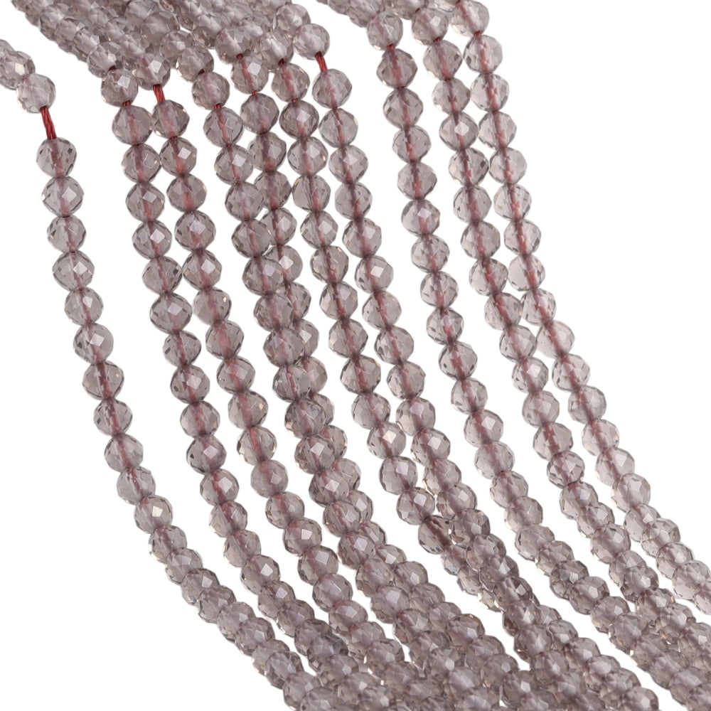 Natural smoky quartz micro faceted beads in 2mm, 3mm, 4mm. Smoky brown stone spacer beads for delicate bracelets and DIY jewelry making