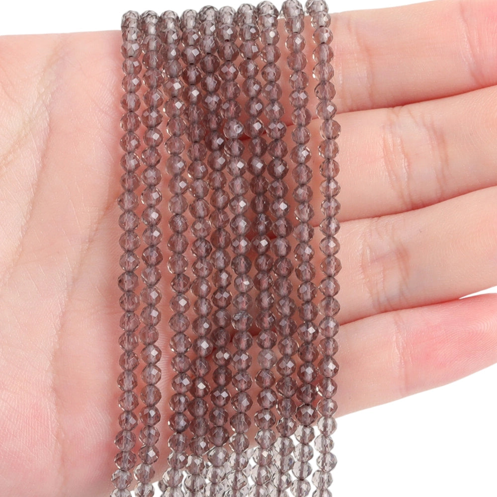Natural smoky quartz micro faceted beads in 2mm, 3mm, 4mm. Smoky brown stone spacer beads for delicate bracelets and DIY jewelry making