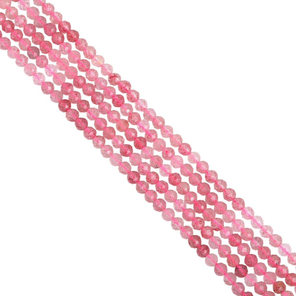 Natural strawberry quartz micro faceted beads in 2mm, 3mm, 4mm. Pink stone spacer beads for delicate bracelets and DIY jewelry making.