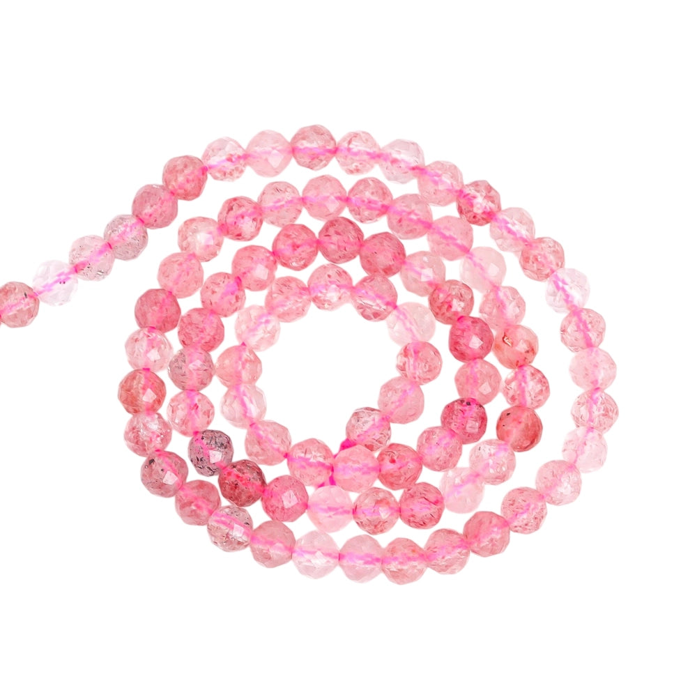 Natural strawberry quartz micro faceted beads in 2mm, 3mm, 4mm. Pink stone spacer beads for delicate bracelets and DIY jewelry making.
