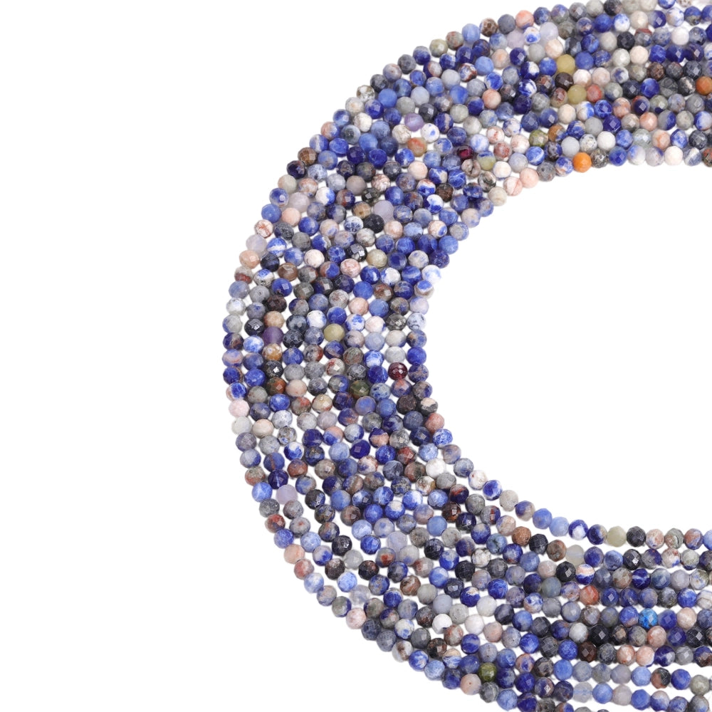 Natural sunset sodalite micro faceted beads in 2mm, 3mm, 4mm. Blue orange stone spacer beads for delicate bracelets and DIY jewelry making