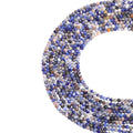 Natural sunset sodalite micro faceted beads in 2mm, 3mm, 4mm. Blue orange stone spacer beads for delicate bracelets and DIY jewelry making