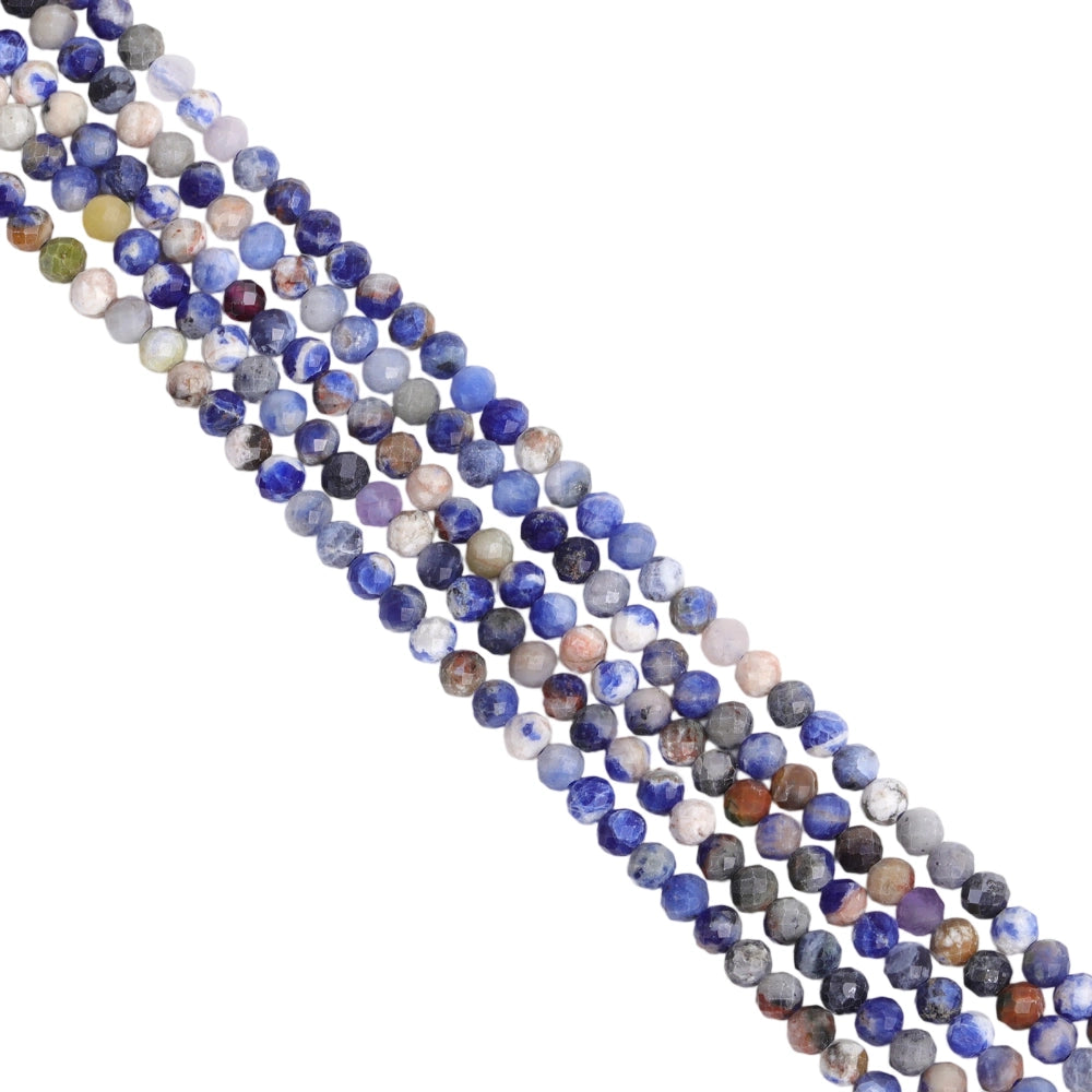Natural sunset sodalite micro faceted beads in 2mm, 3mm, 4mm. Blue orange stone spacer beads for delicate bracelets and DIY jewelry making