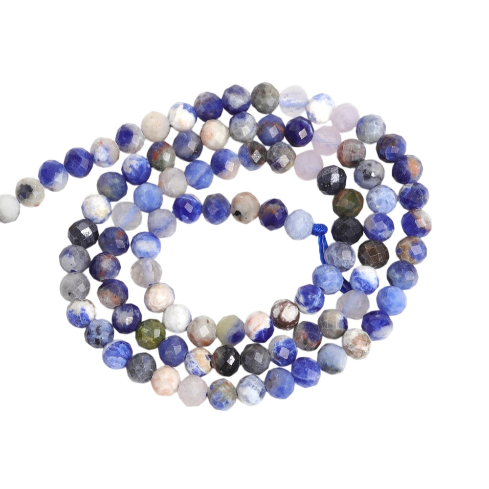 Natural sunset sodalite micro faceted beads in 2mm, 3mm, 4mm. Blue orange stone spacer beads for delicate bracelets and DIY jewelry making
