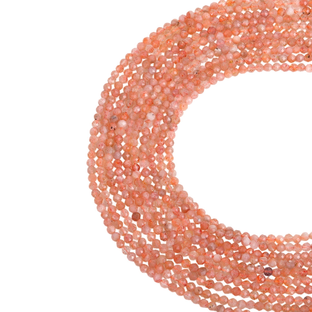 Natural sunstone micro faceted beads in 2mm, 3mm, 4mm. Orange shimmer stone spacer beads for delicate bracelets and DIY jewelry making
