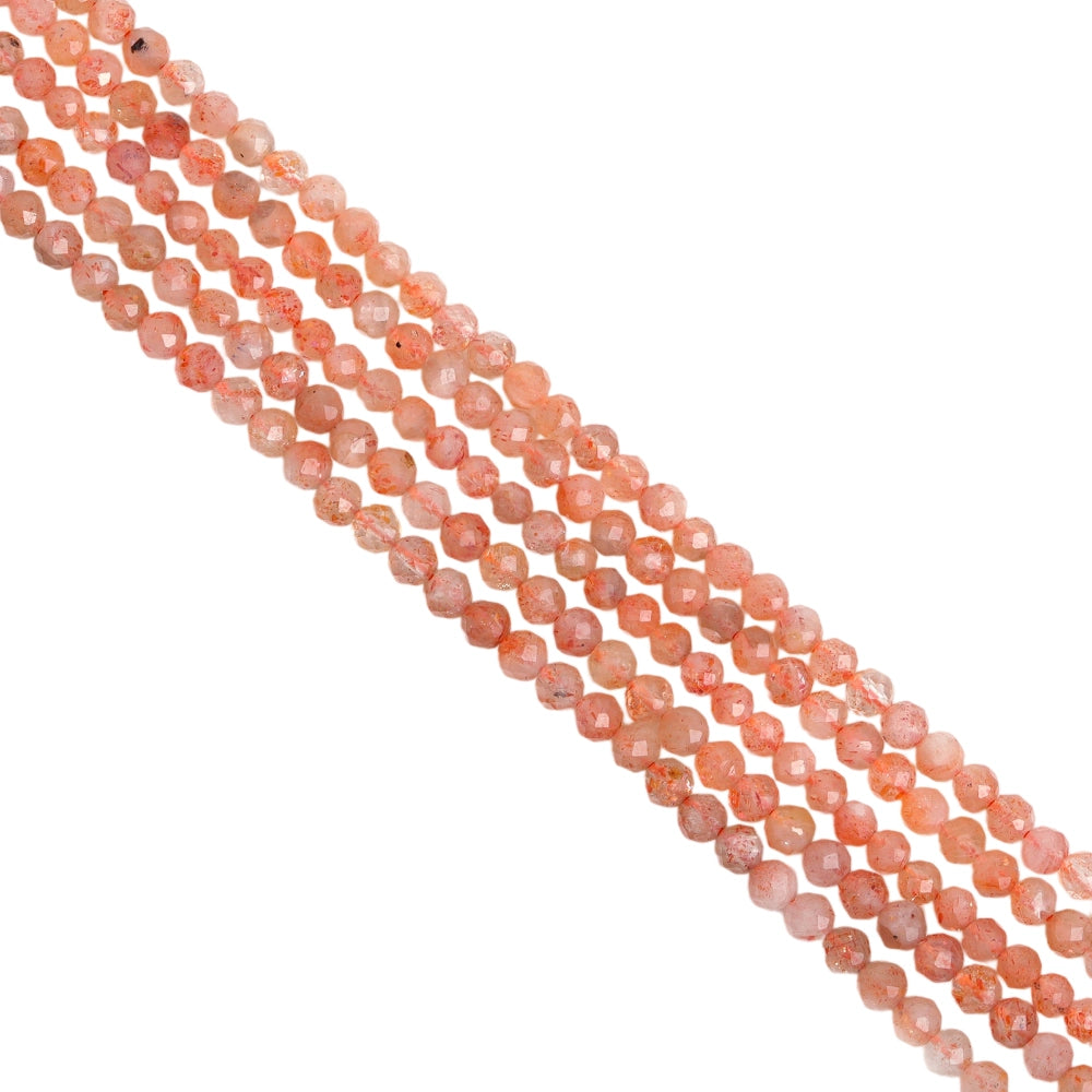 Natural sunstone micro faceted beads in 2mm, 3mm, 4mm. Orange shimmer stone spacer beads for delicate bracelets and DIY jewelry making