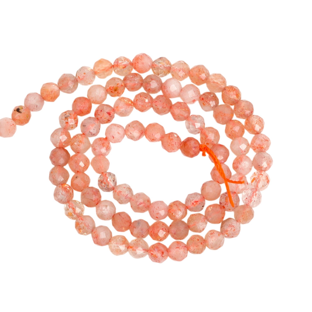 Natural sunstone micro faceted beads in 2mm, 3mm, 4mm. Orange shimmer stone spacer beads for delicate bracelets and DIY jewelry making