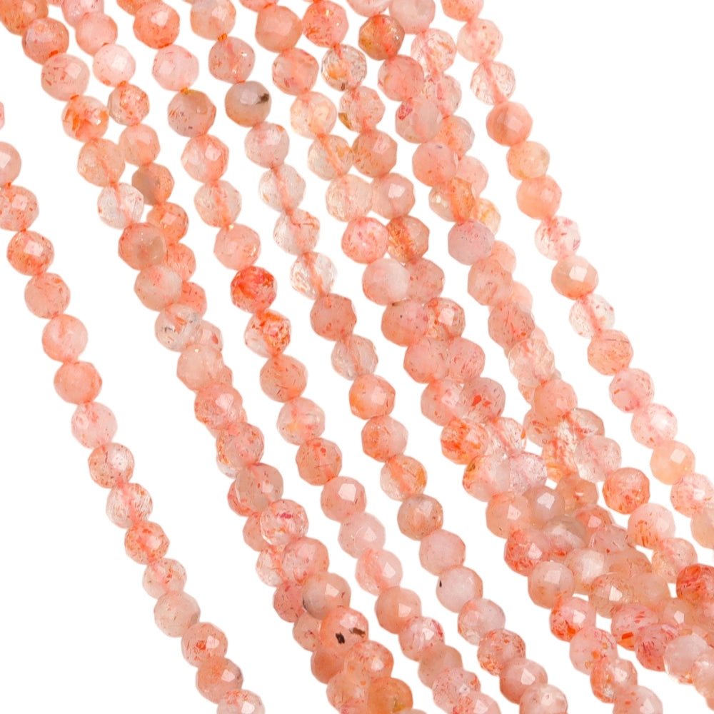 Natural sunstone micro faceted beads in 2mm, 3mm, 4mm. Orange shimmer stone spacer beads for delicate bracelets and DIY jewelry making