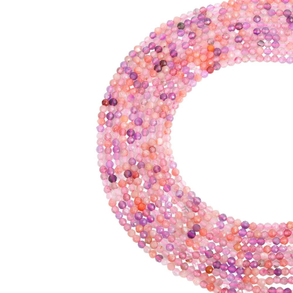 Natural super seven micro faceted beads in 2mm, 3mm, 4mm. Also known as Melody's Stone, multi-color spacer beads for delicate bracelets and DIY jewelry making