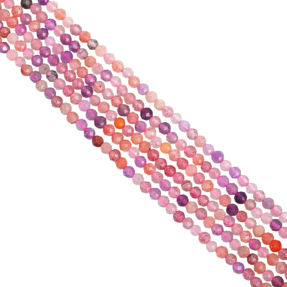 Natural super seven micro faceted beads in 2mm, 3mm, 4mm. Also known as Melody's Stone, multi-color spacer beads for delicate bracelets and DIY jewelry making