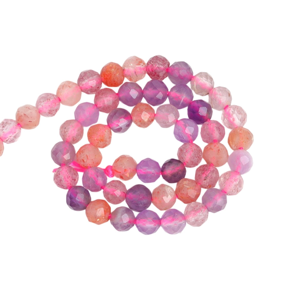 Natural super seven micro faceted beads in 2mm, 3mm, 4mm. Also known as Melody's Stone, multi-color spacer beads for delicate bracelets and DIY jewelry making