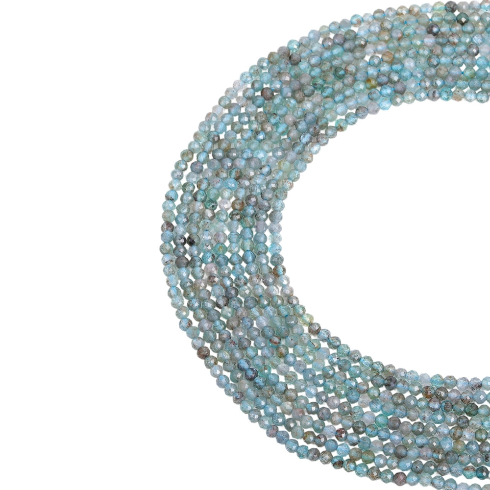Natural teal blue apatite micro faceted beads in 2mm, 3mm, 4mm. Blue green stone spacer beads for delicate bracelets and DIY jewelry making