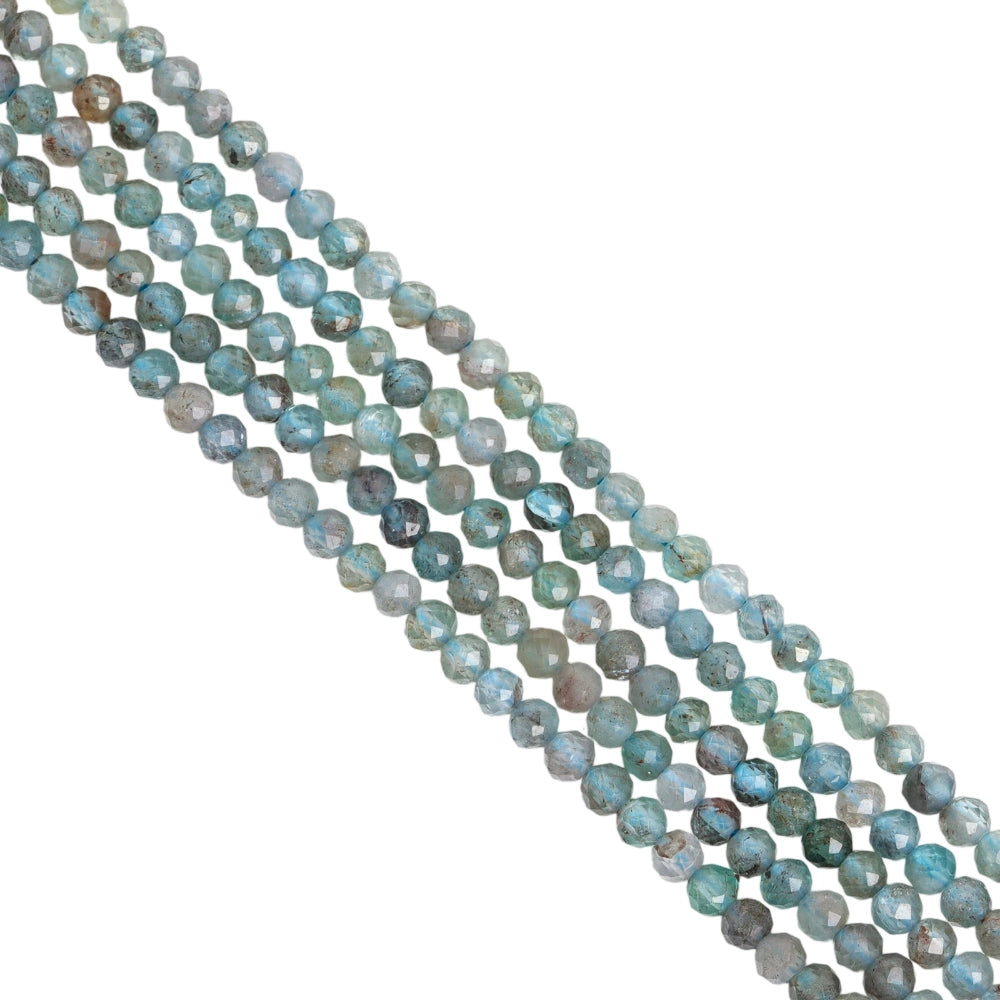 Natural teal blue apatite micro faceted beads in 2mm, 3mm, 4mm. Blue green stone spacer beads for delicate bracelets and DIY jewelry making