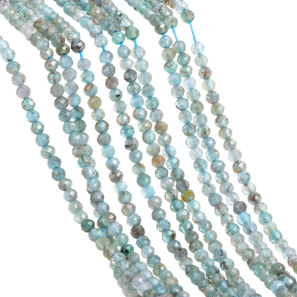 Natural teal blue apatite micro faceted beads in 2mm, 3mm, 4mm. Blue green stone spacer beads for delicate bracelets and DIY jewelry making