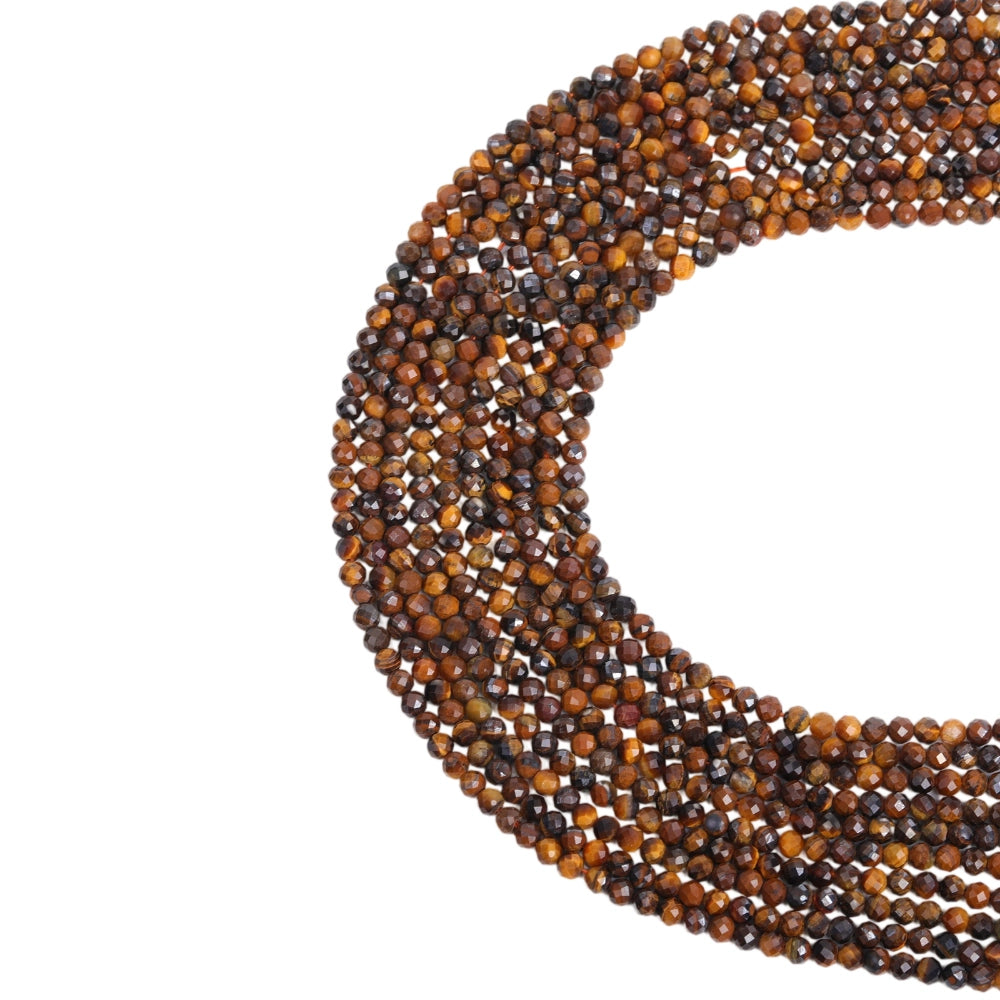 Natural tiger eye micro faceted beads in 2mm, 3mm, 4mm. Golden brown stone spacer beads for delicate bracelets and DIY jewelry making