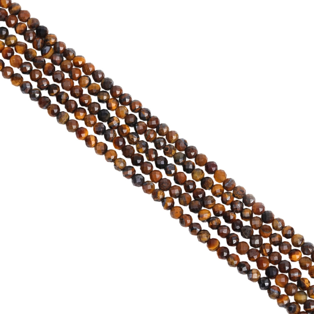 Natural tiger eye micro faceted beads in 2mm, 3mm, 4mm. Golden brown stone spacer beads for delicate bracelets and DIY jewelry making