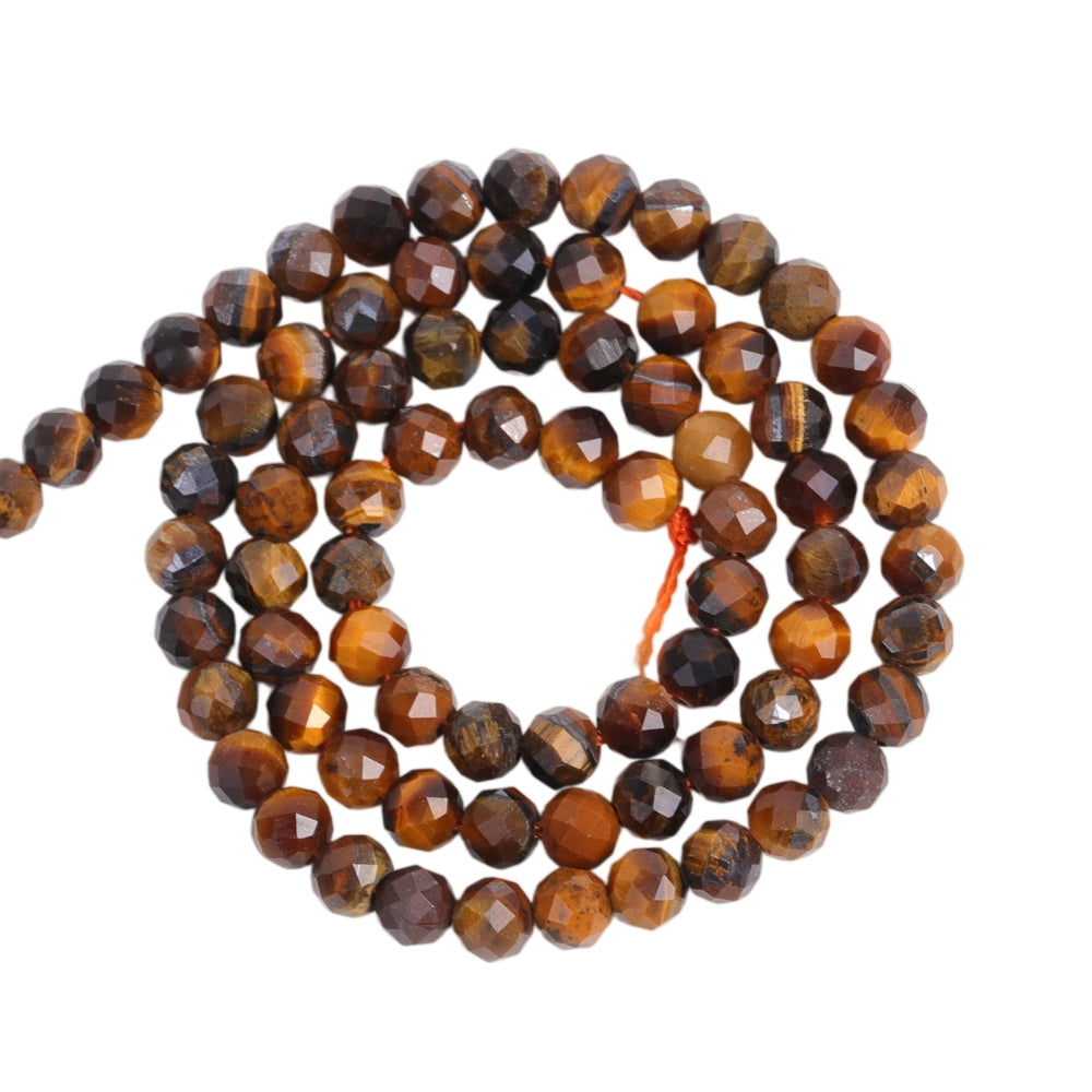 Natural tiger eye micro faceted beads in 2mm, 3mm, 4mm. Golden brown stone spacer beads for delicate bracelets and DIY jewelry making