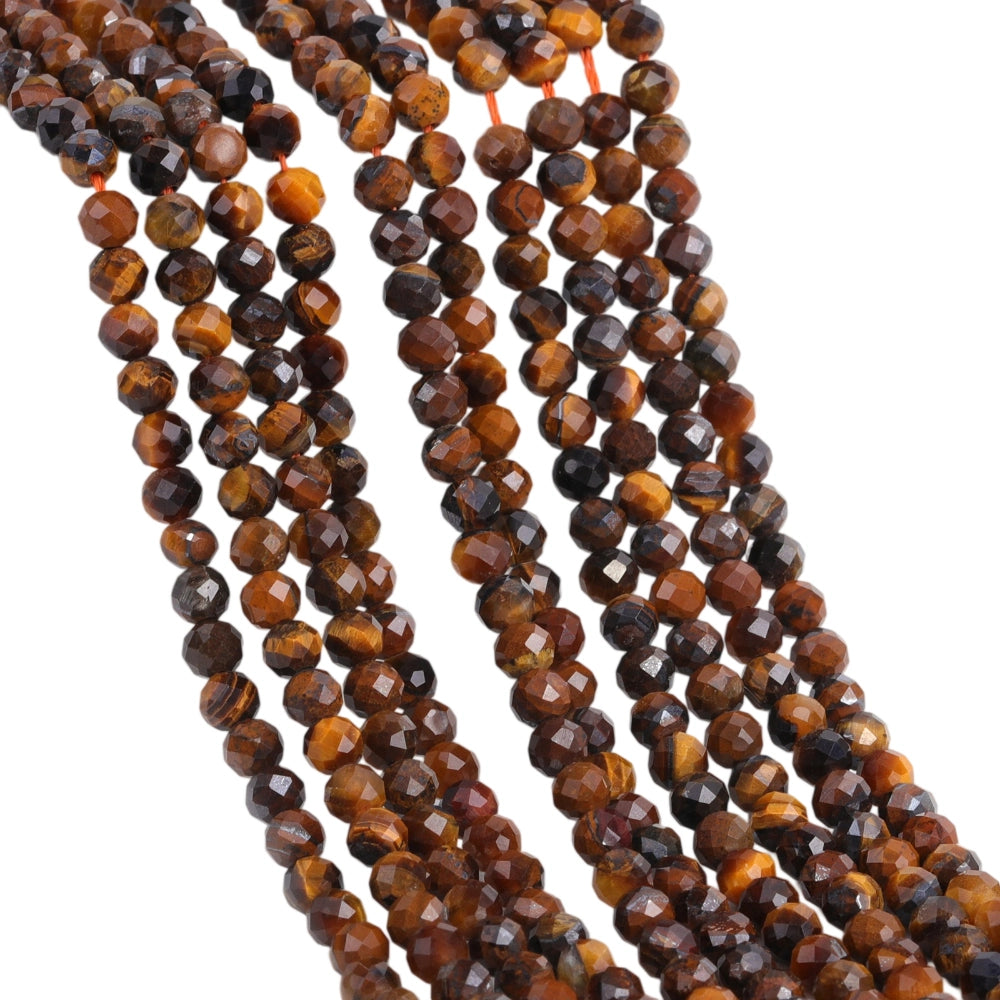 Natural tiger eye micro faceted beads in 2mm, 3mm, 4mm. Golden brown stone spacer beads for delicate bracelets and DIY jewelry making