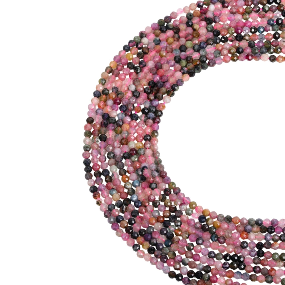 Natural tourmaline micro faceted beads in 2mm, 3mm, 4mm. Clear stone spacer beads for delicate bracelets and DIY jewelry making