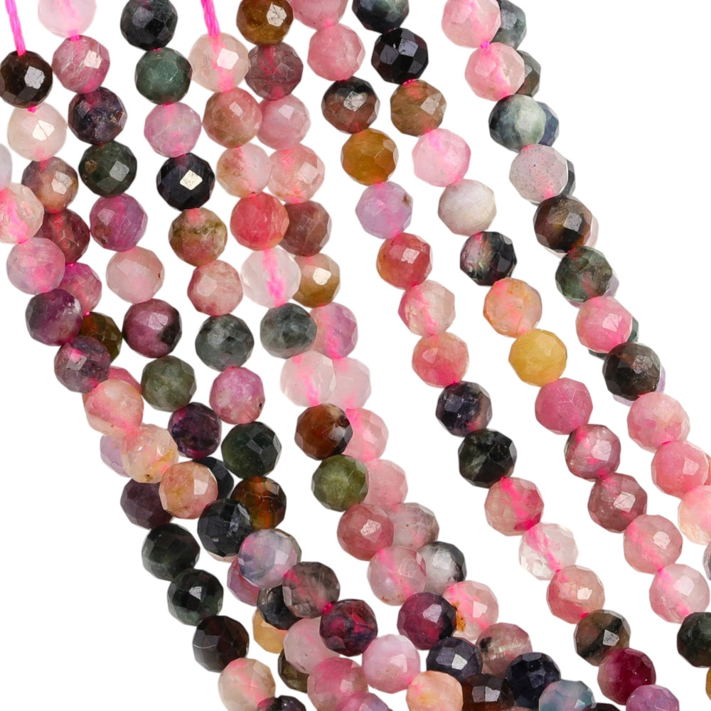 Natural tourmaline micro faceted beads in 2mm, 3mm, 4mm. Clear stone spacer beads for delicate bracelets and DIY jewelry making