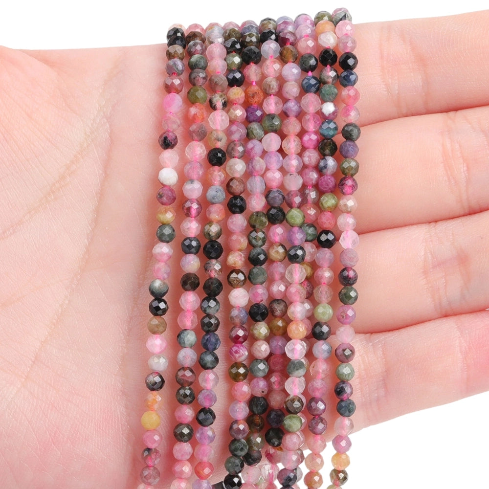Natural tourmaline micro faceted beads in 2mm, 3mm, 4mm. Clear stone spacer beads for delicate bracelets and DIY jewelry making