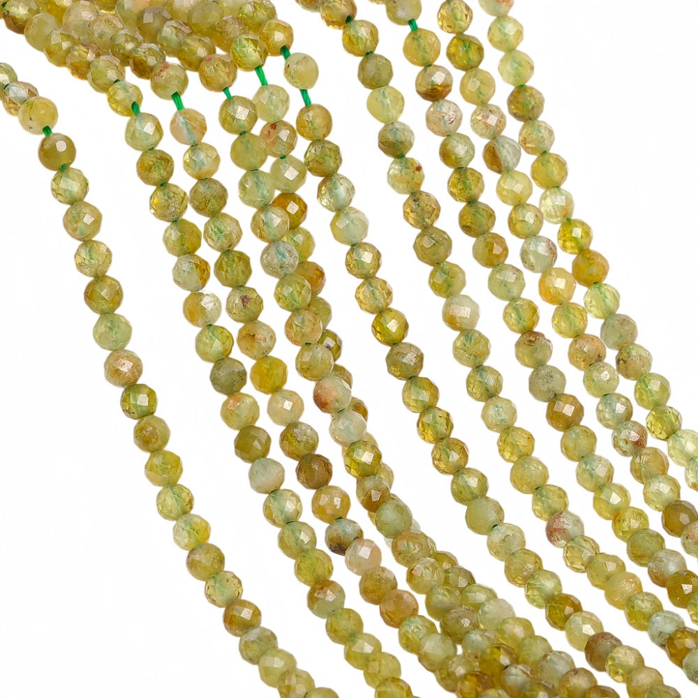 Natural tsavorite garnet micro faceted beads in 2mm, 3mm, 4mm. Green stone spacer beads for delicate bracelets and DIY jewelry making