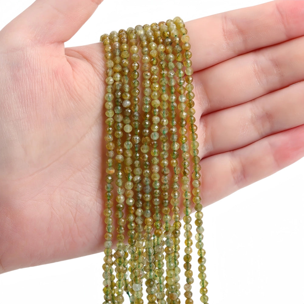 Natural tsavorite garnet micro faceted beads in 2mm, 3mm, 4mm. Green stone spacer beads for delicate bracelets and DIY jewelry making