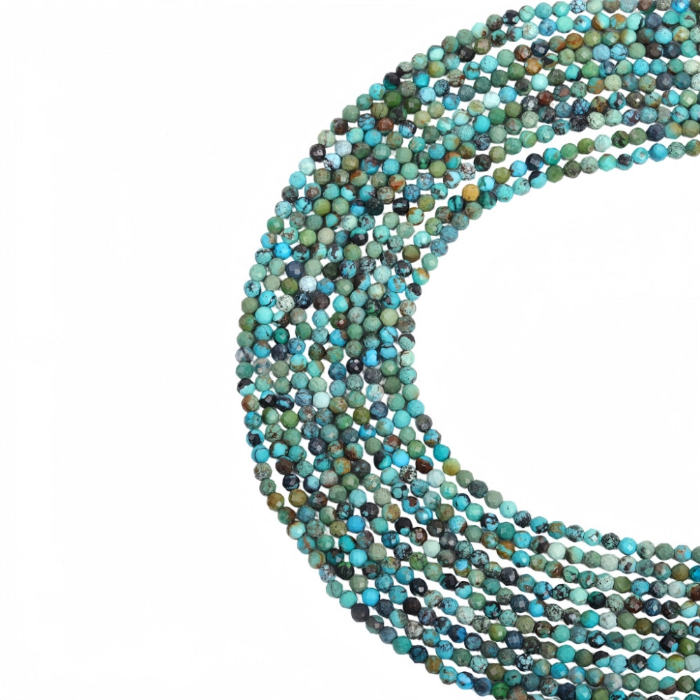 Natural turquoise micro faceted beads in 2mm, 3mm, 4mm. Blue-green stone spacer beads for delicate bracelets and DIY jewelry making