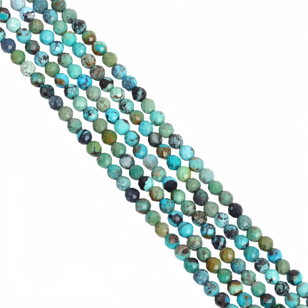 Natural turquoise micro faceted beads in 2mm, 3mm, 4mm. Blue-green stone spacer beads for delicate bracelets and DIY jewelry making