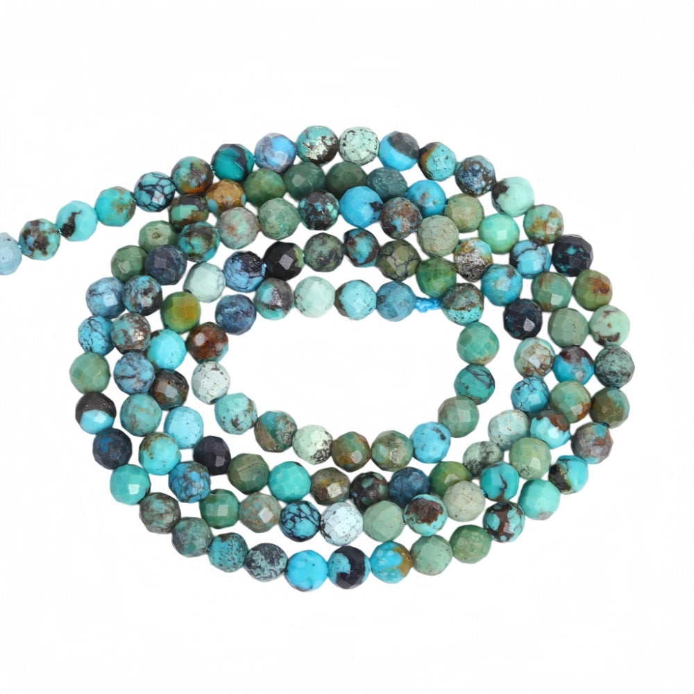 Natural turquoise micro faceted beads in 2mm, 3mm, 4mm. Blue-green stone spacer beads for delicate bracelets and DIY jewelry making