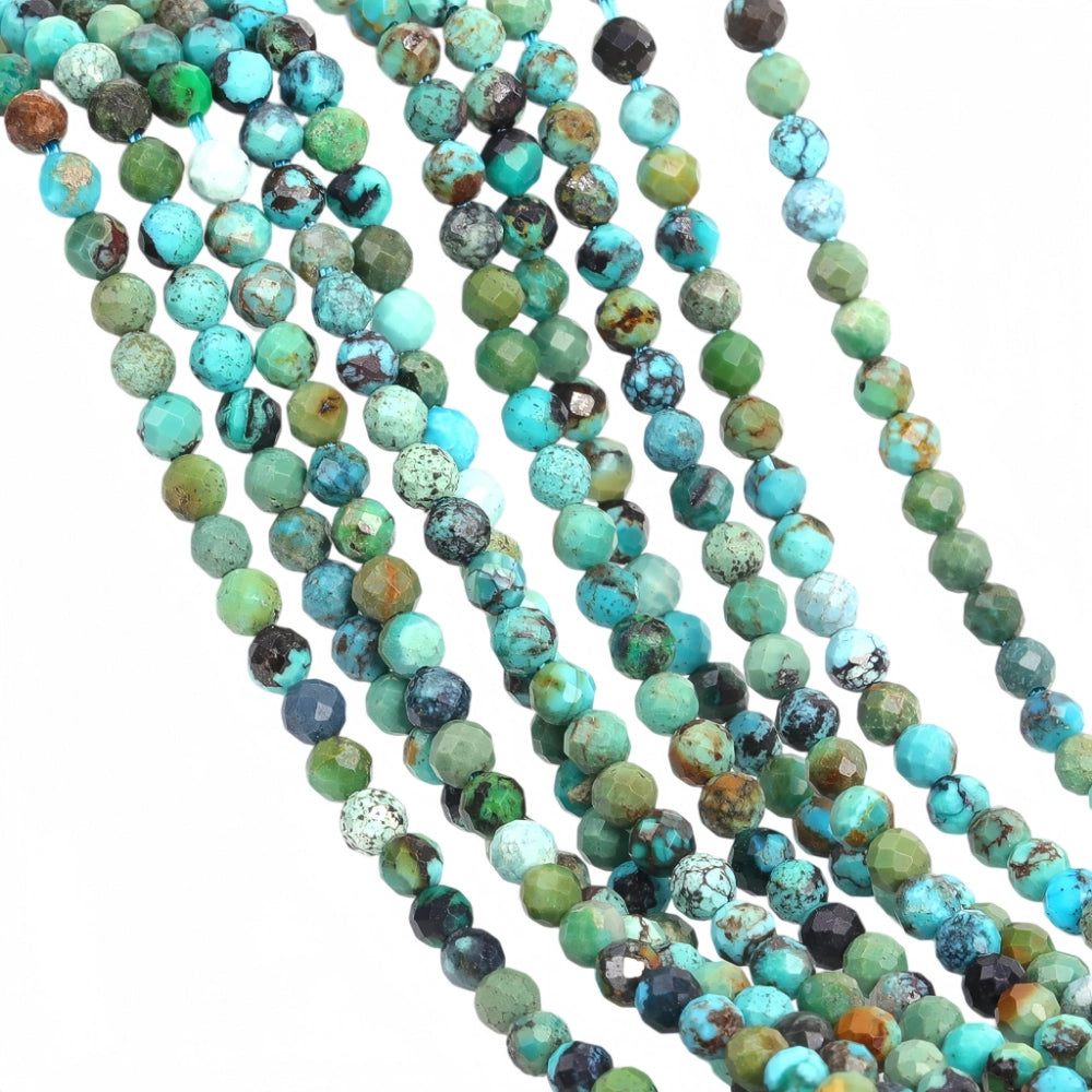 Natural turquoise micro faceted beads in 2mm, 3mm, 4mm. Blue-green stone spacer beads for delicate bracelets and DIY jewelry making