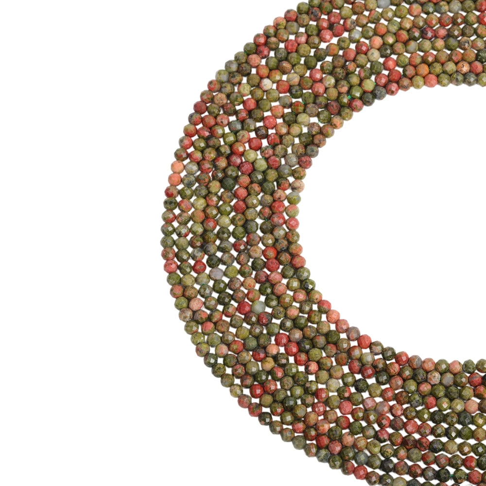 Natural unakite micro faceted beads in 2mm, 3mm, 4mm. Green and pink stone spacer beads for delicate bracelets and DIY jewelry making