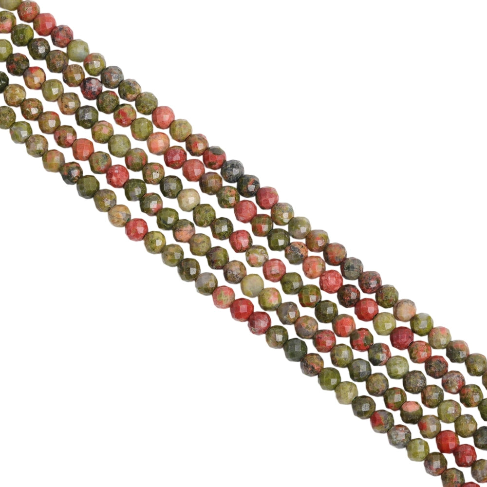 Natural unakite micro faceted beads in 2mm, 3mm, 4mm. Green and pink stone spacer beads for delicate bracelets and DIY jewelry making