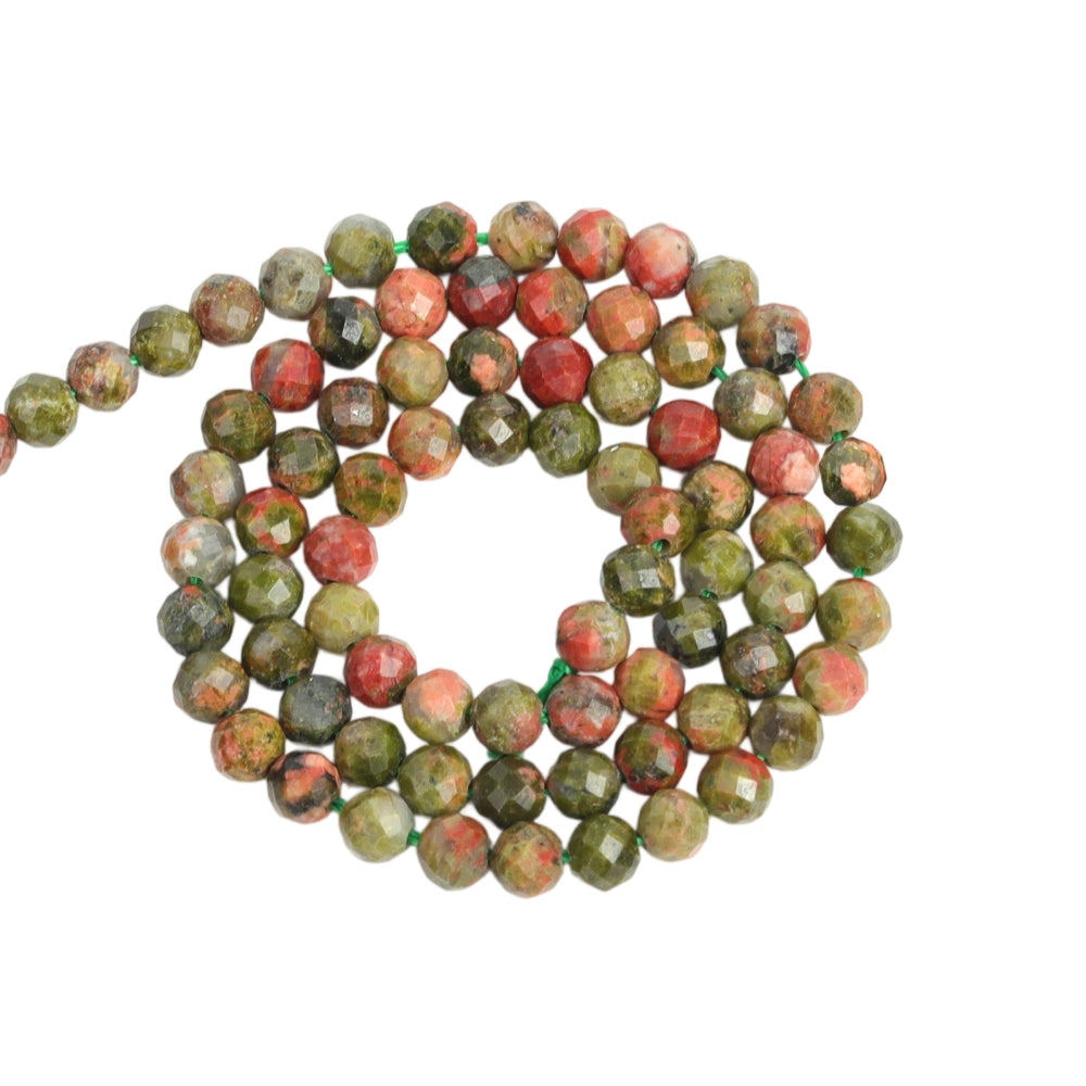 Natural unakite micro faceted beads in 2mm, 3mm, 4mm. Green and pink stone spacer beads for delicate bracelets and DIY jewelry making