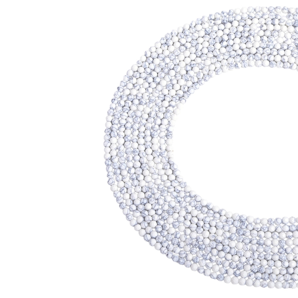 Natural white howlite micro faceted beads in 2mm, 3mm, 4mm. White and black matrix stone spacer beads for delicate bracelets and DIY jewelry making