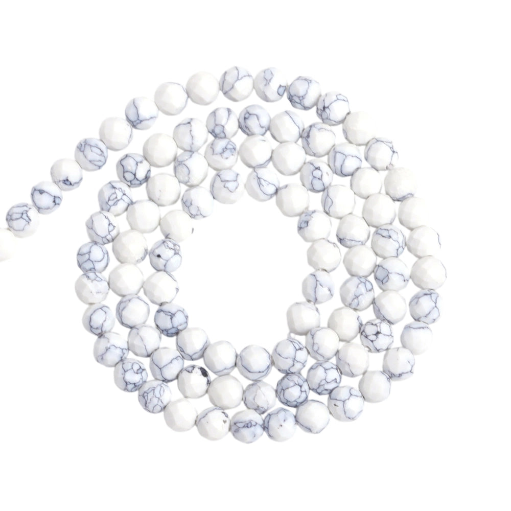 Natural white howlite micro faceted beads in 2mm, 3mm, 4mm. White and black matrix stone spacer beads for delicate bracelets and DIY jewelry making