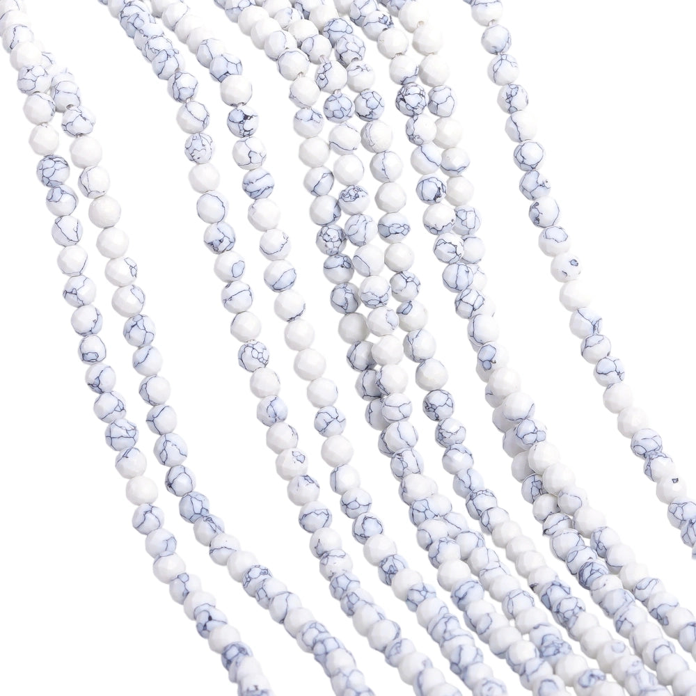 Natural white howlite micro faceted beads in 2mm, 3mm, 4mm. White and black matrix stone spacer beads for delicate bracelets and DIY jewelry making