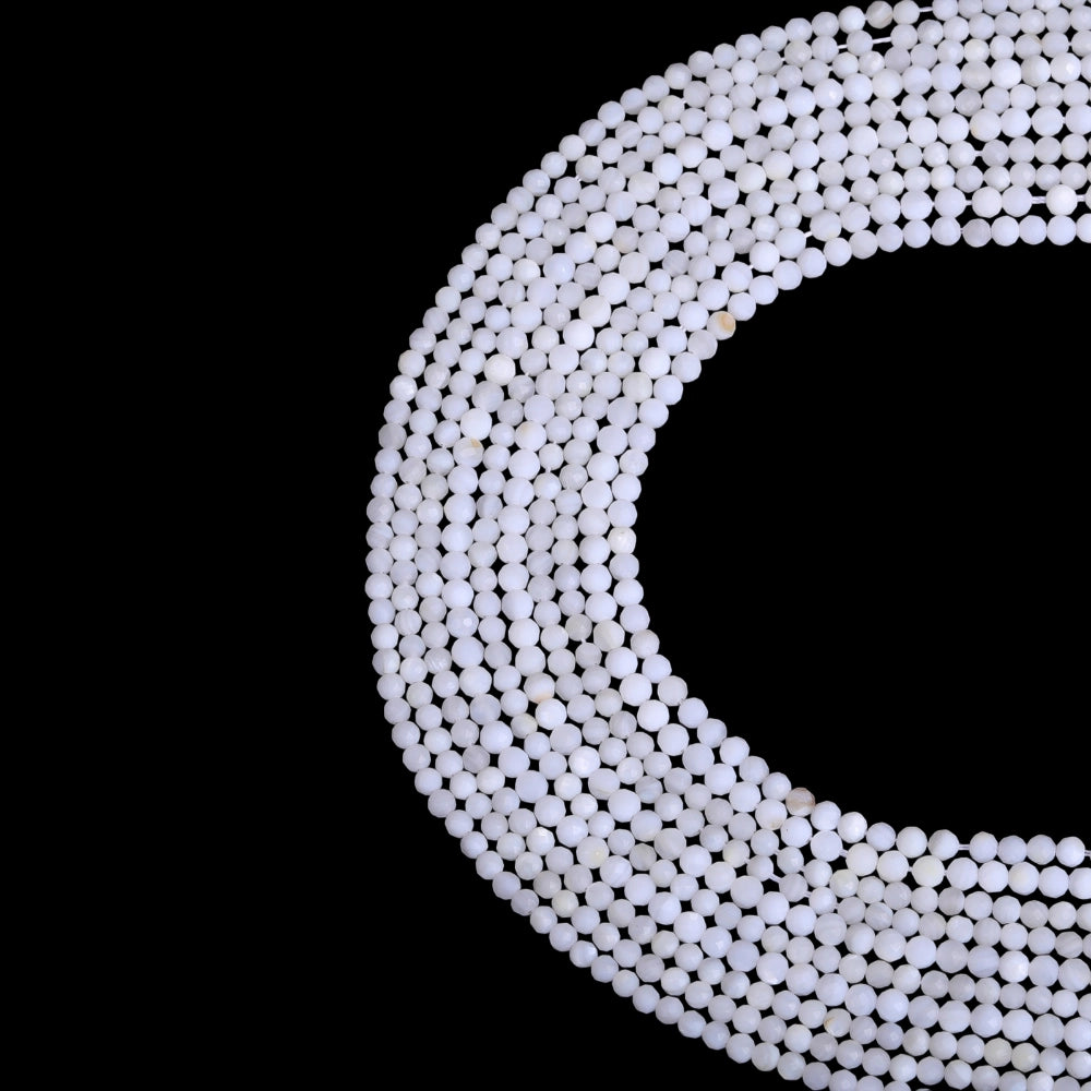 Natural white shell micro faceted beads in 2mm, 3mm, 4mm. Milky white stone spacer beads for delicate bracelets and DIY jewelry making