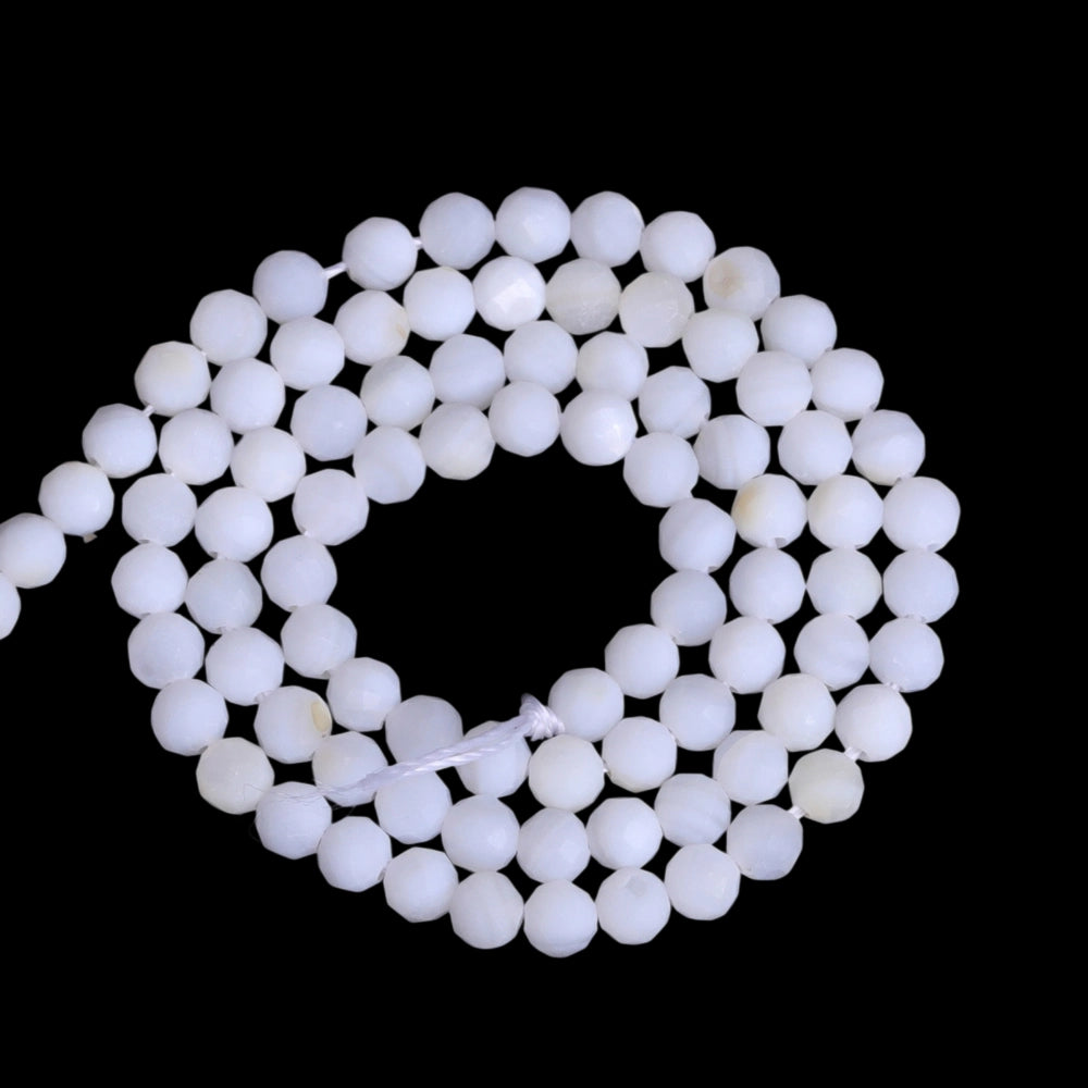 Natural white shell micro faceted beads in 2mm, 3mm, 4mm. Milky white stone spacer beads for delicate bracelets and DIY jewelry making