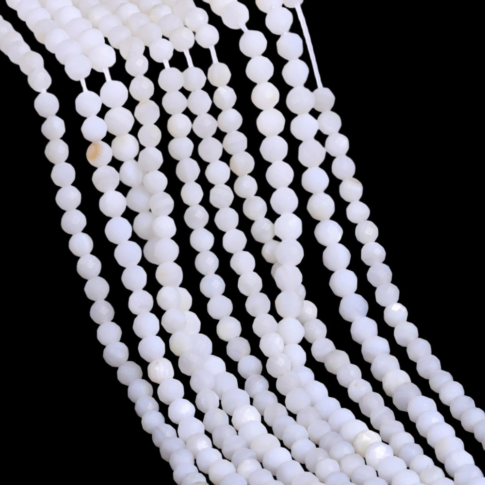 Natural white shell micro faceted beads in 2mm, 3mm, 4mm. Milky white stone spacer beads for delicate bracelets and DIY jewelry making
