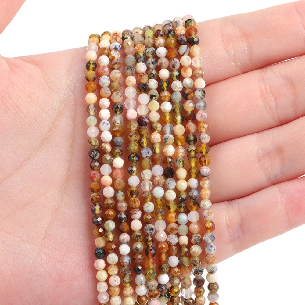 Natural yellow opalized agate micro faceted beads in 2mm, 3mm, 4mm. Warm yellow orange stone spacer beads for delicate bracelets and DIY jewelry making